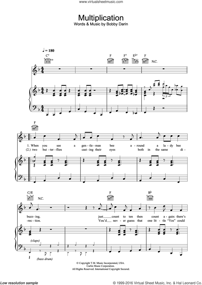 Multiplication sheet music for violin solo by Bobby Darin, intermediate skill level