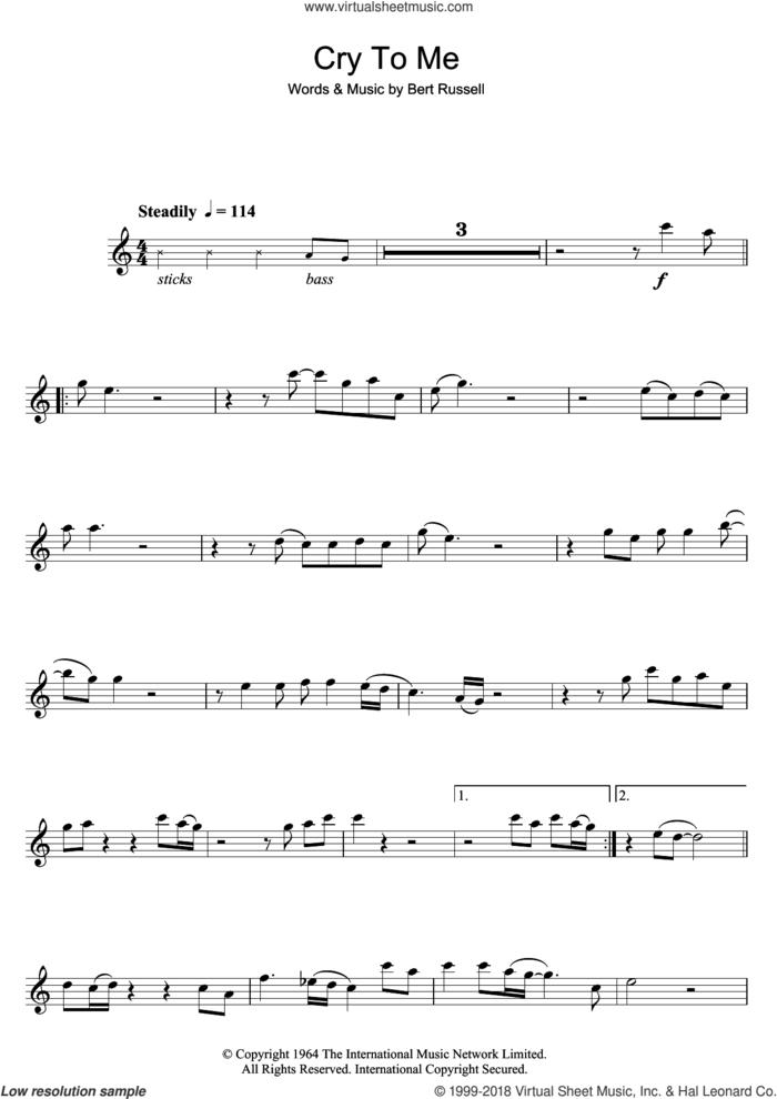 Cry To Me sheet music for flute solo by Solomon Burke and Bert Russell, intermediate skill level