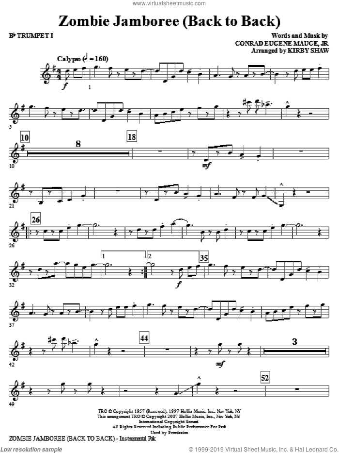 Zombie Jamboree (Back To Back) (complete set of parts) sheet music for orchestra/band by Kirby Shaw, intermediate skill level