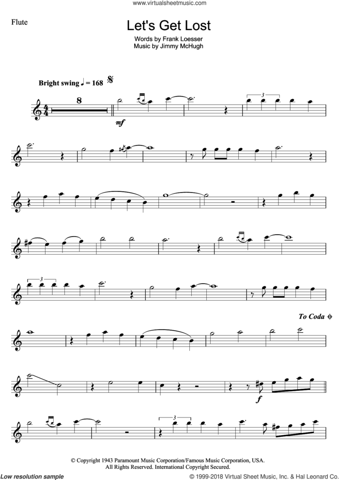 Let's Get Lost sheet music for flute solo by Chet Baker, Frank Loesser and Jimmy McHugh, intermediate skill level