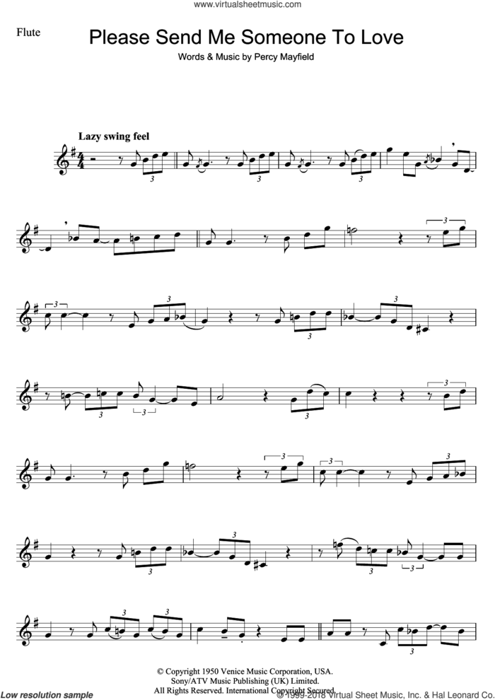 Please Send Me Someone To Love sheet music for flute solo by Percy Mayfield, intermediate skill level