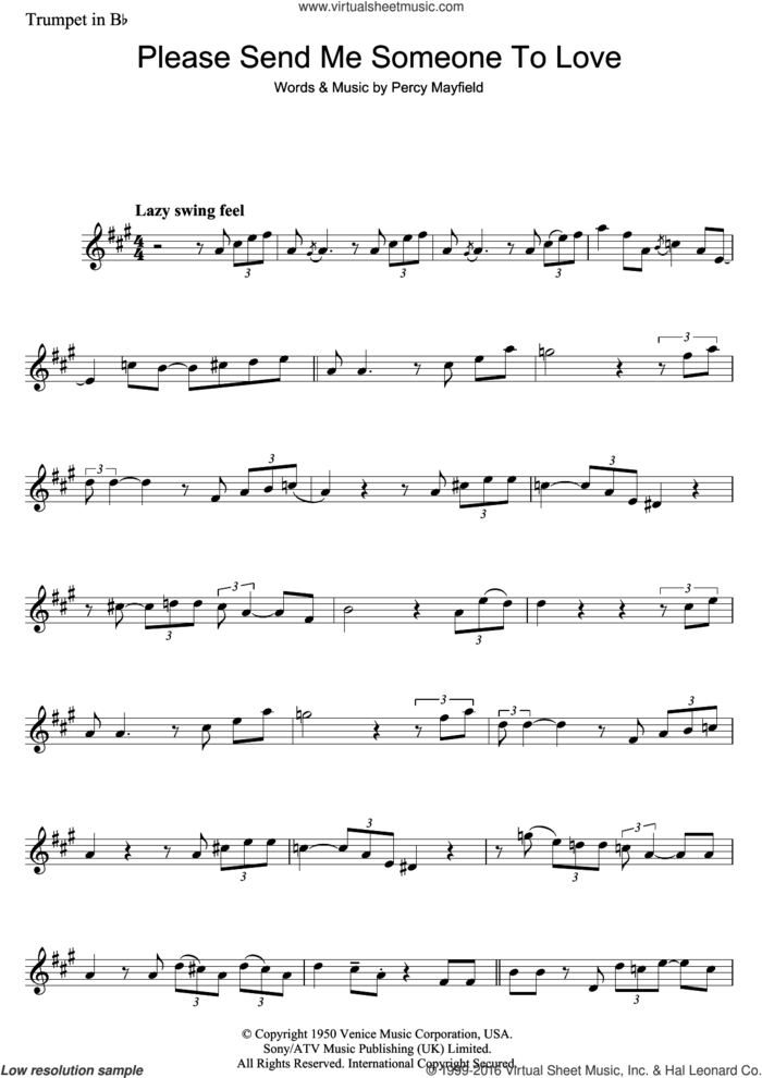 Please Send Me Someone To Love sheet music for trumpet solo by Percy Mayfield, intermediate skill level