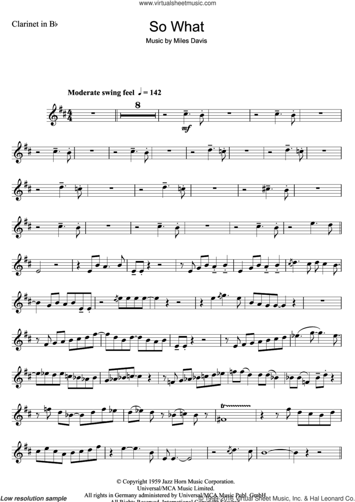So What sheet music for clarinet solo by Miles Davis, intermediate skill level