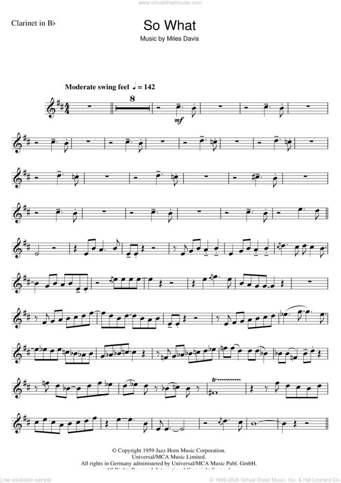 So What sheet music for clarinet solo by Miles Davis, intermediate skill level