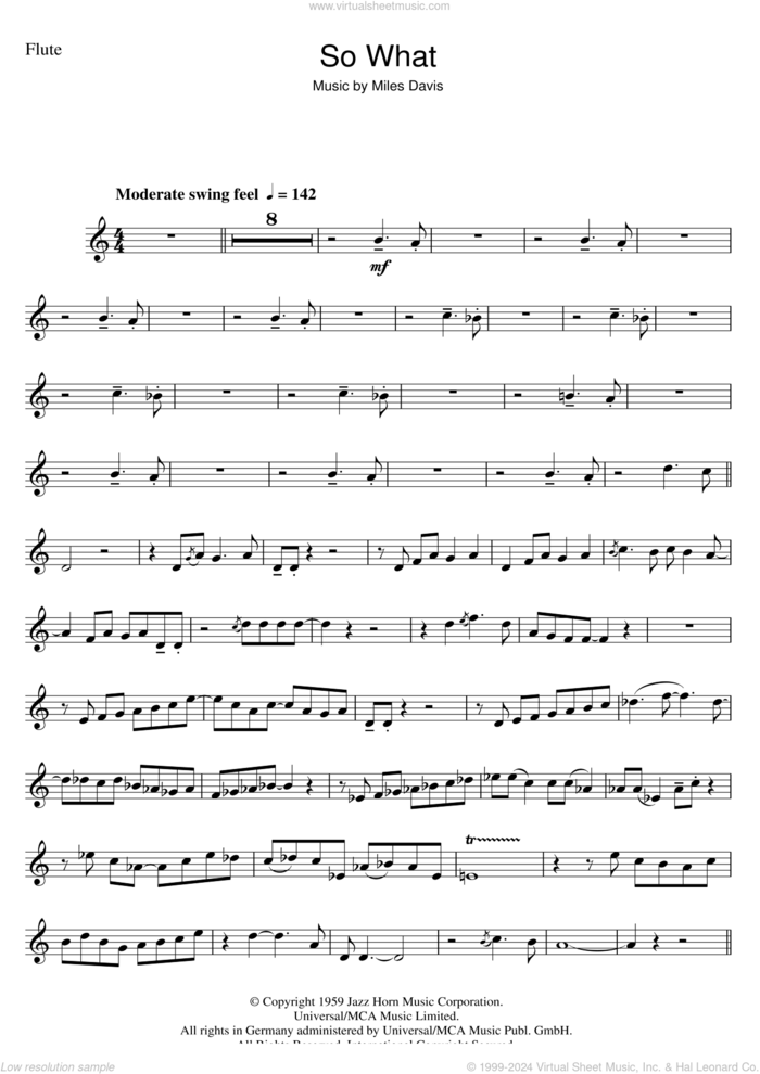 So What sheet music for flute solo by Miles Davis, intermediate skill level