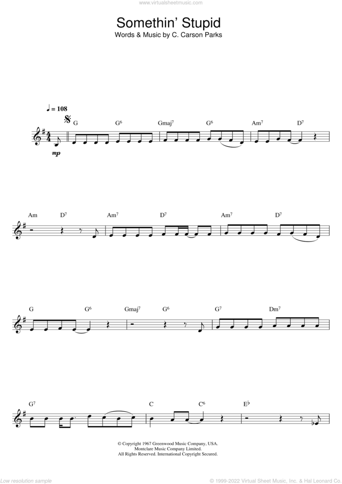 Somethin' Stupid sheet music for clarinet solo by Frank Sinatra and C. Carson Parks, intermediate skill level