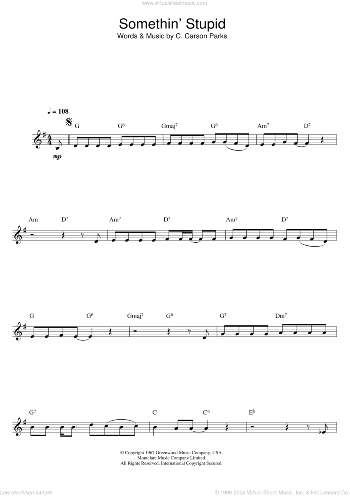 Somethin' Stupid sheet music for clarinet solo by Frank Sinatra and C. Carson Parks, intermediate skill level