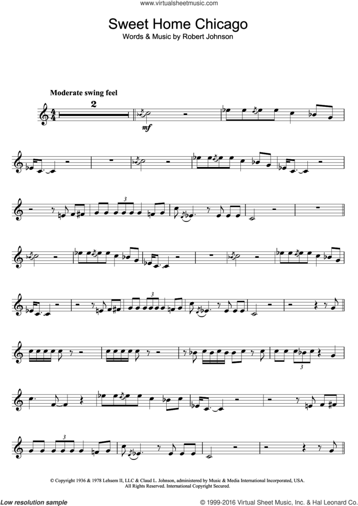 Sweet Home Chicago sheet music for clarinet solo by Robert Johnson, intermediate skill level