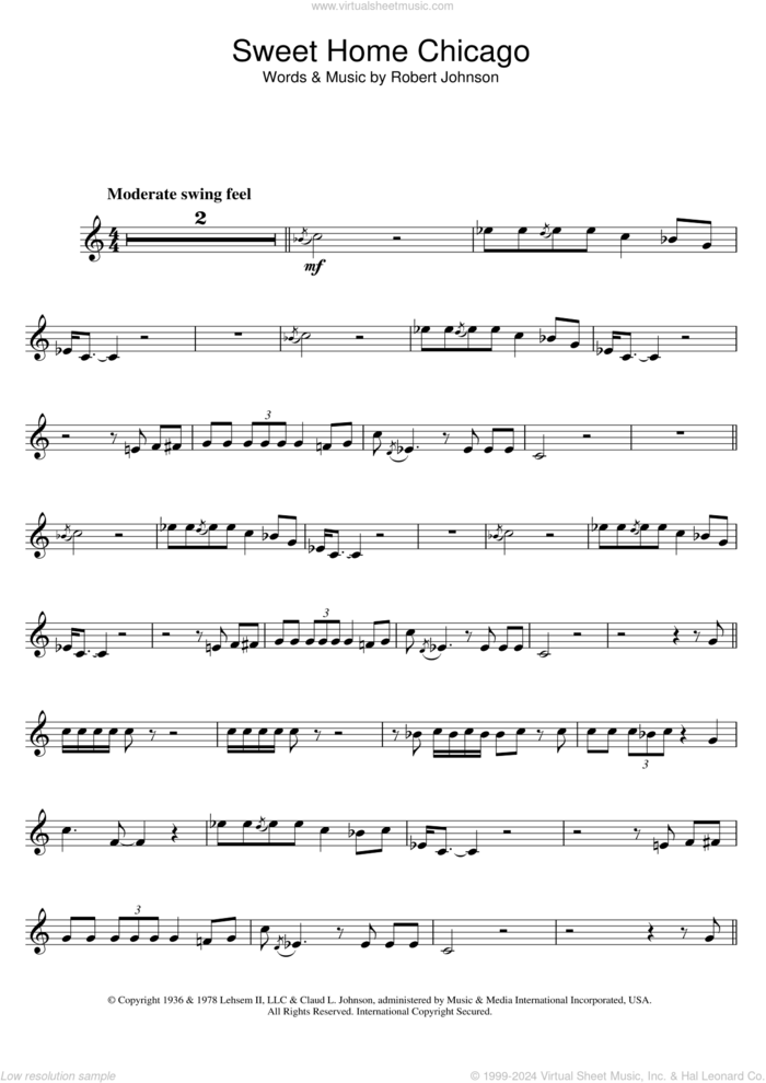 Sweet Home Chicago sheet music for clarinet solo by Robert Johnson, intermediate skill level