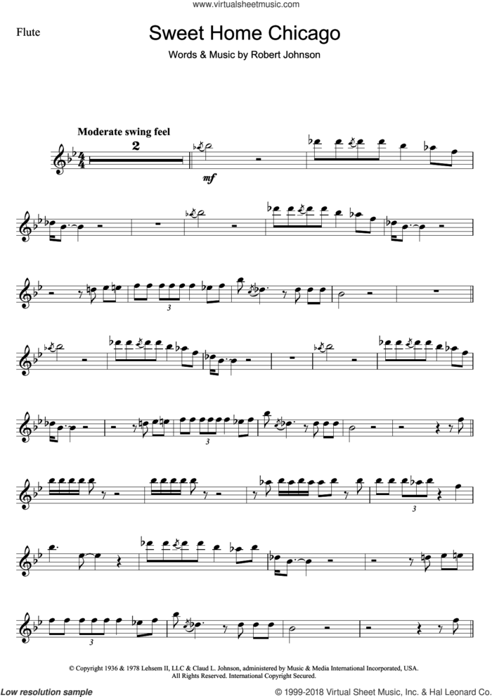 Sweet Home Chicago sheet music for flute solo by Robert Johnson, intermediate skill level