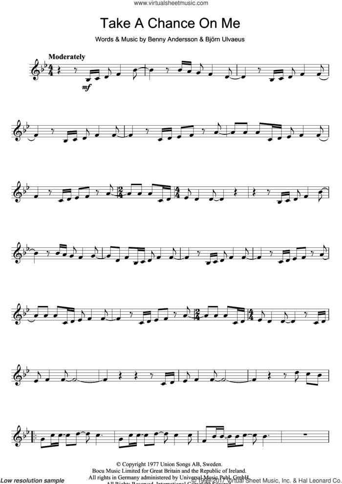 Take A Chance On Me sheet music for violin solo by ABBA, Benny Andersson and Bjorn Ulvaeus, intermediate skill level