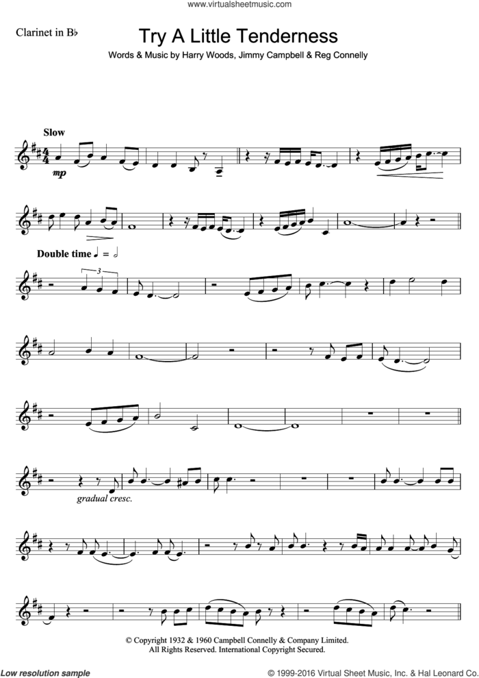 Try A Little Tenderness sheet music for clarinet solo by Otis Redding, Harry Woods, Jimmy Campbell and Reg Connelly, intermediate skill level
