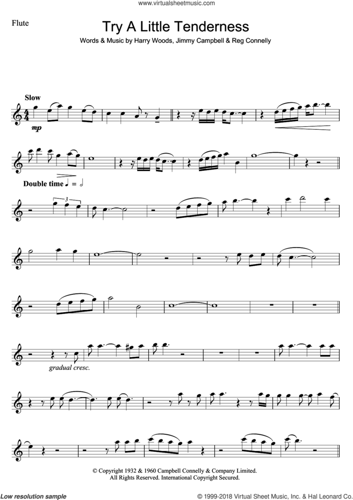 Try A Little Tenderness sheet music for flute solo by Otis Redding, Harry Woods, Jimmy Campbell and Reg Connelly, intermediate skill level