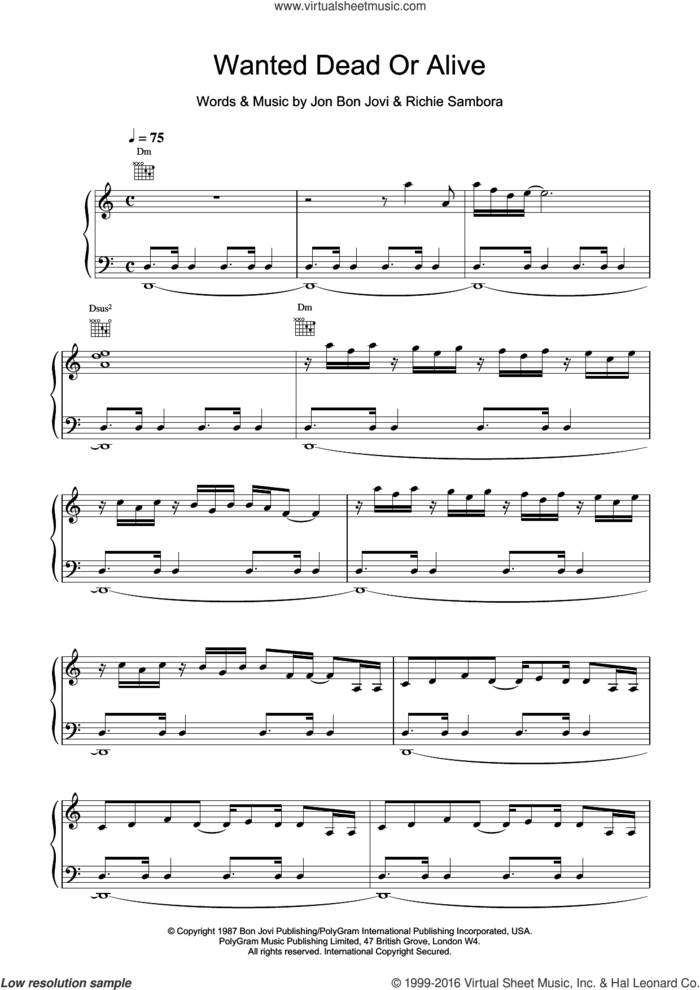 Wanted Dead Or Alive sheet music for violin solo by Bon Jovi, intermediate skill level