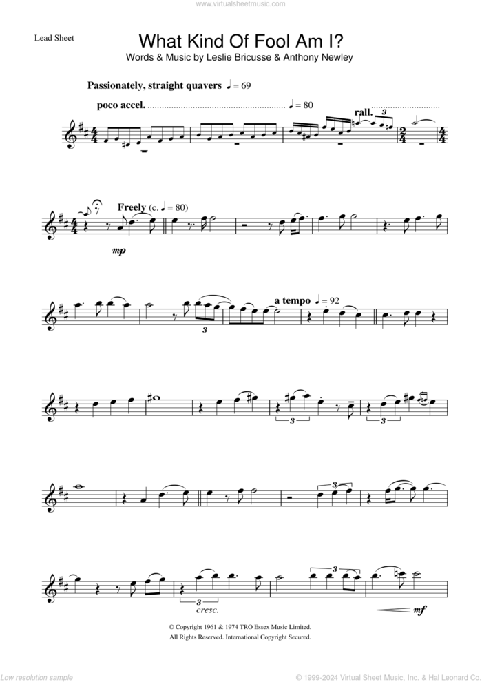 What Kind Of Fool Am I sheet music for flute solo by Frank Sinatra, Anthony Newley and Leslie Bricusse, intermediate skill level