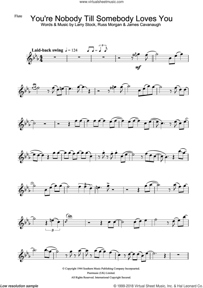 You're Nobody Till Somebody Loves You sheet music for flute solo by Frank Sinatra, James Cavanaugh, Larry Stock and Russ Morgan, intermediate skill level