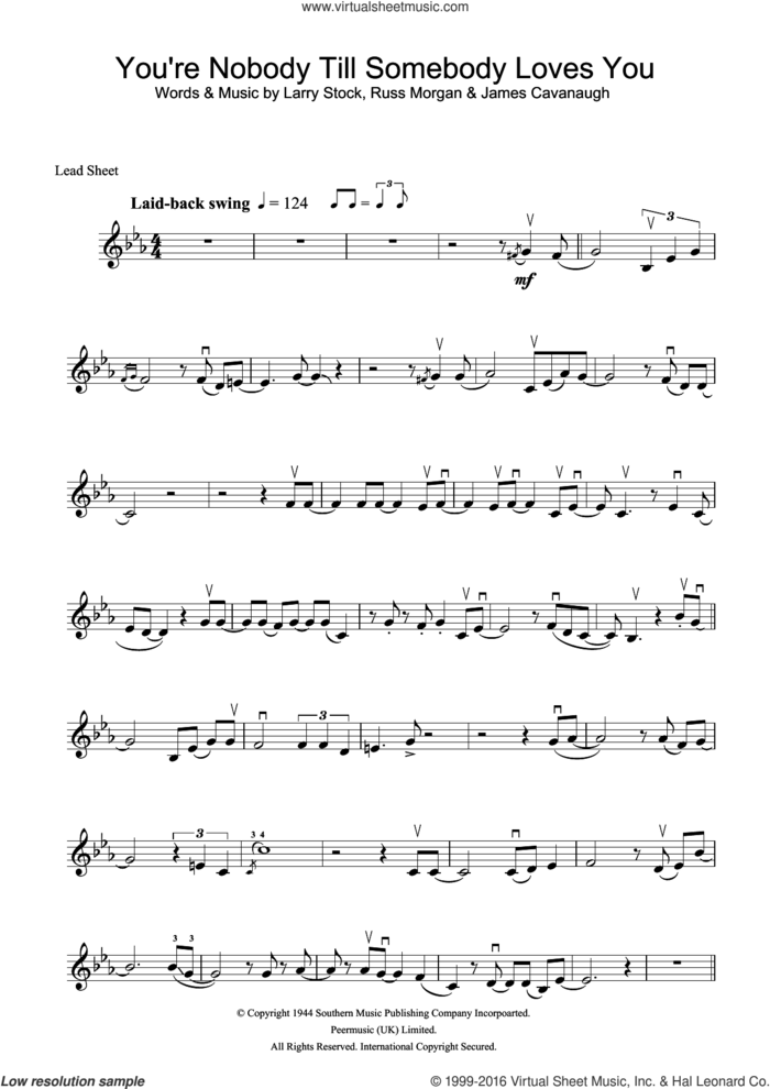 You're Nobody Till Somebody Loves You sheet music for violin solo by Frank Sinatra, James Cavanaugh, Larry Stock and Russ Morgan, intermediate skill level