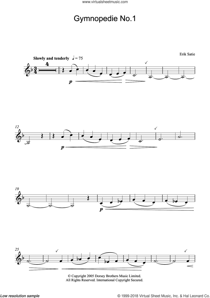 Gymnopedie No. 1 sheet music for clarinet solo by Erik Satie, classical score, intermediate skill level