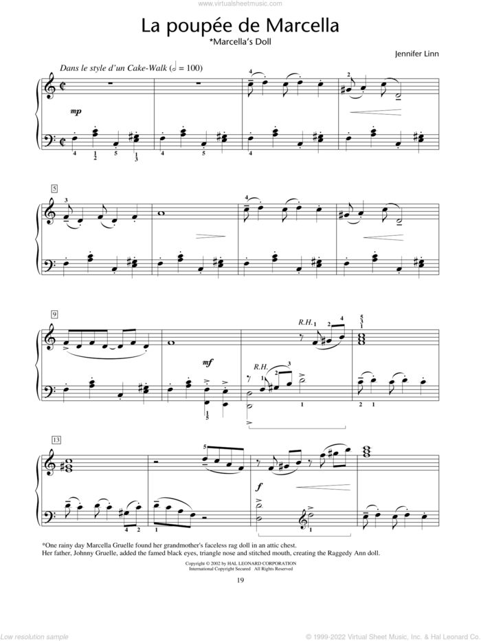 La Poupee De Marcella (Marcella's Doll) sheet music for piano solo (elementary) by Jennifer Linn, beginner piano (elementary)