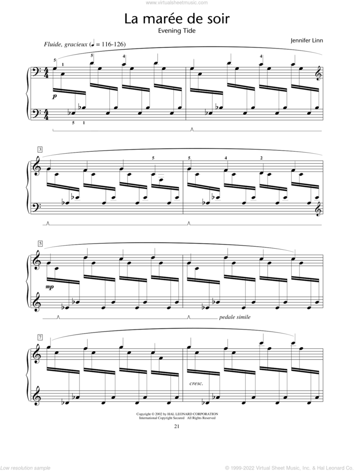 La maree de soir (Evening Tide) sheet music for piano solo (elementary) by Jennifer Linn, beginner piano (elementary)