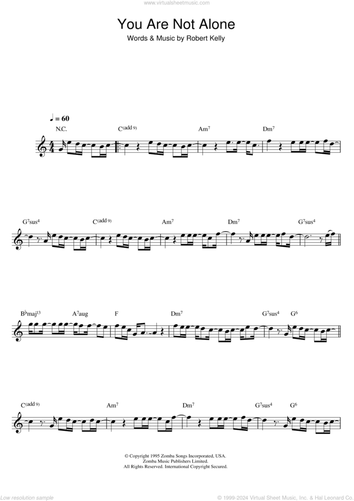 You Are Not Alone sheet music for clarinet solo by Michael Jackson and Robert Kelly, intermediate skill level