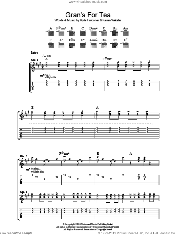 Gran's For Tea sheet music for guitar (tablature) by The View, Keiren Webster and Kyle Falconer, intermediate skill level