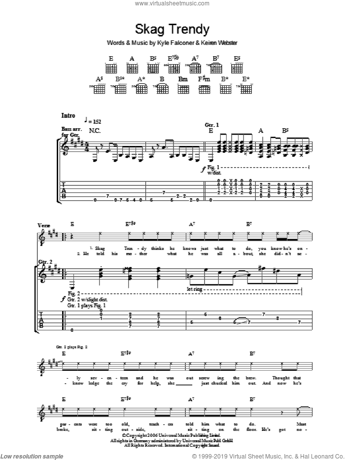 Skag Trendy sheet music for guitar (tablature) by The View, Keiren Webster and Kyle Falconer, intermediate skill level