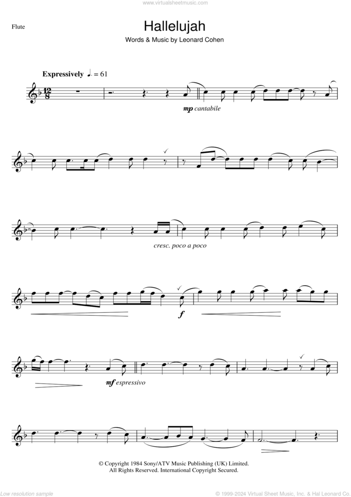 Alexandra Burke Hallelujah Sheet Music For Flute Solo PDF 