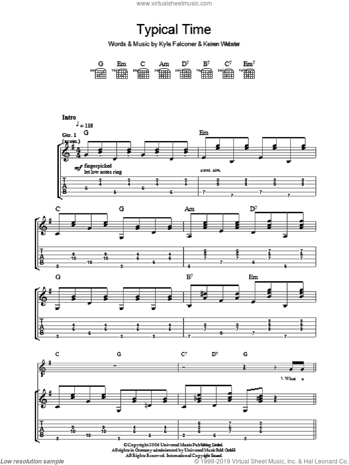 Typical Time sheet music for guitar (tablature) by The View, Keiren Webster and Kyle Falconer, intermediate skill level