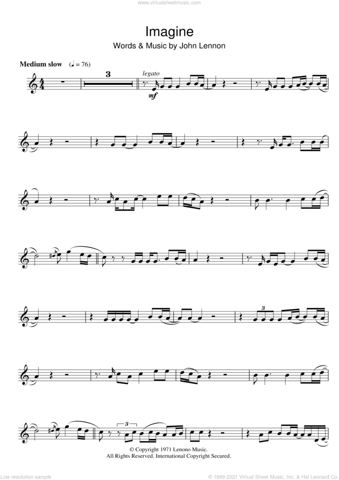 Imagine sheet music for flute solo by John Lennon, intermediate skill level