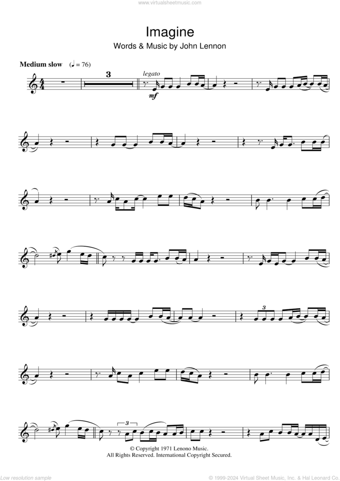 Imagine sheet music for flute solo by John Lennon, intermediate skill level