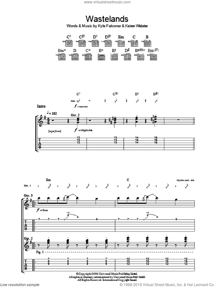 Wasteland sheet music for guitar (tablature) by The View, Keiren Webster and Kyle Falconer, intermediate skill level