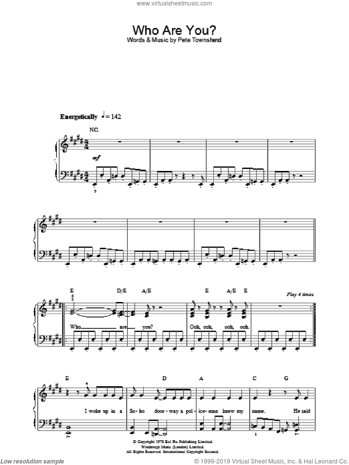 Who Are You? sheet music for voice, piano or guitar by The Who and Pete Townshend, intermediate skill level