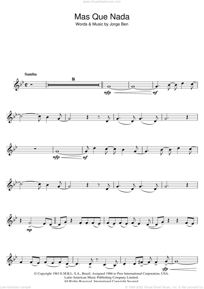 Mas Que Nada (Say No More) sheet music for clarinet solo by Sergio Mendes and Jorge Ben, intermediate skill level