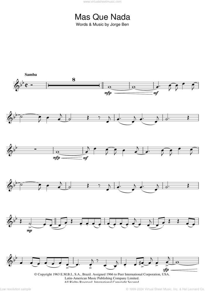 Mas Que Nada (Say No More) sheet music for clarinet solo by Sergio Mendes and Jorge Ben, intermediate skill level