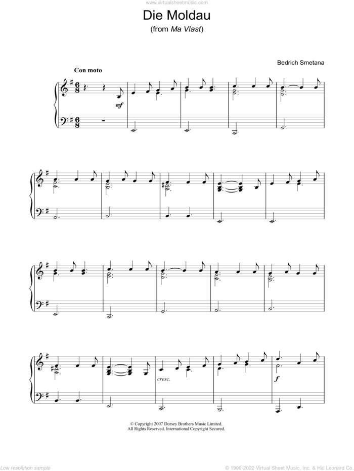 Die Moldau (from Ma Vlast), (intermediate) sheet music for piano solo by Bedrich Smetana, classical score, intermediate skill level