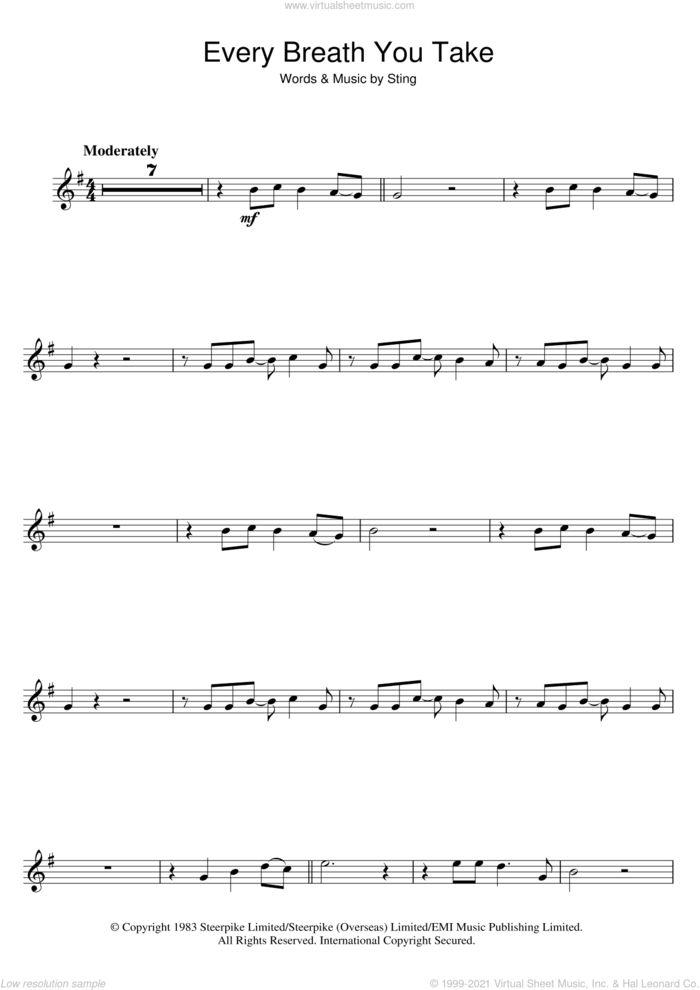 Police - Every Breath You Take sheet music for violin solo [PDF]