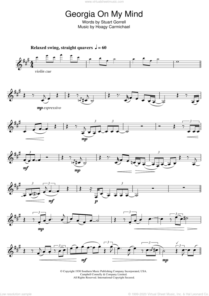 Georgia On My Mind sheet music for clarinet solo by Ray Charles, Hoagy Carmichael and Stuart Gorrell, intermediate skill level