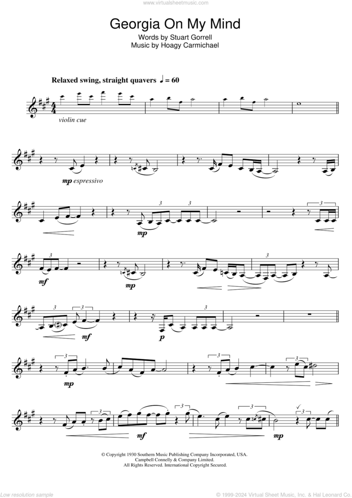 Georgia On My Mind sheet music for clarinet solo by Ray Charles, Hoagy Carmichael and Stuart Gorrell, intermediate skill level