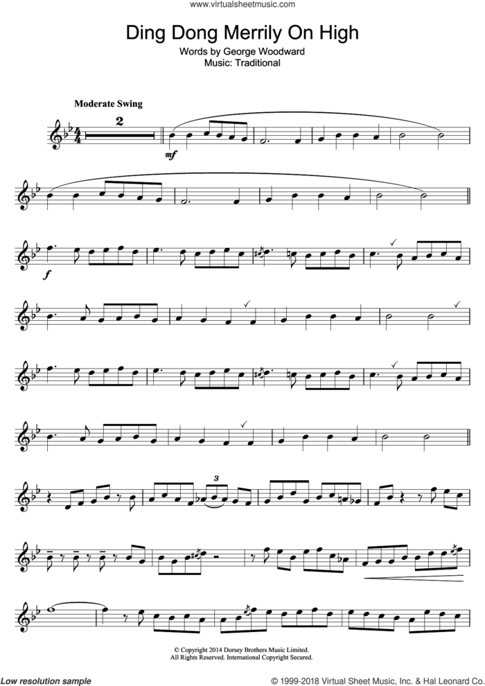 Ding Dong! Merrily On High sheet music for flute solo by George Woodward and Miscellaneous, intermediate skill level