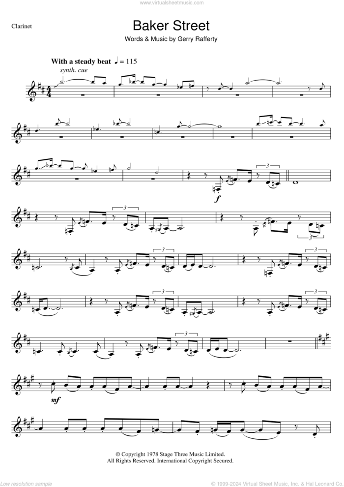 Rafferty - Baker Street sheet music for clarinet solo [PDF]