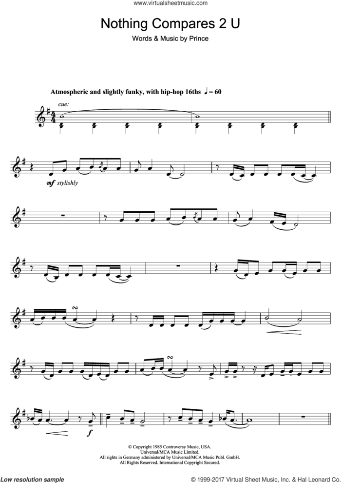 Nothing Compares 2 U sheet music for clarinet solo by Sinead O'Connor and Prince, intermediate skill level