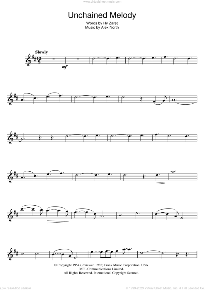 Unchained Melody sheet music for violin solo by The Righteous Brothers, Alex North and Hy Zaret, wedding score, intermediate skill level
