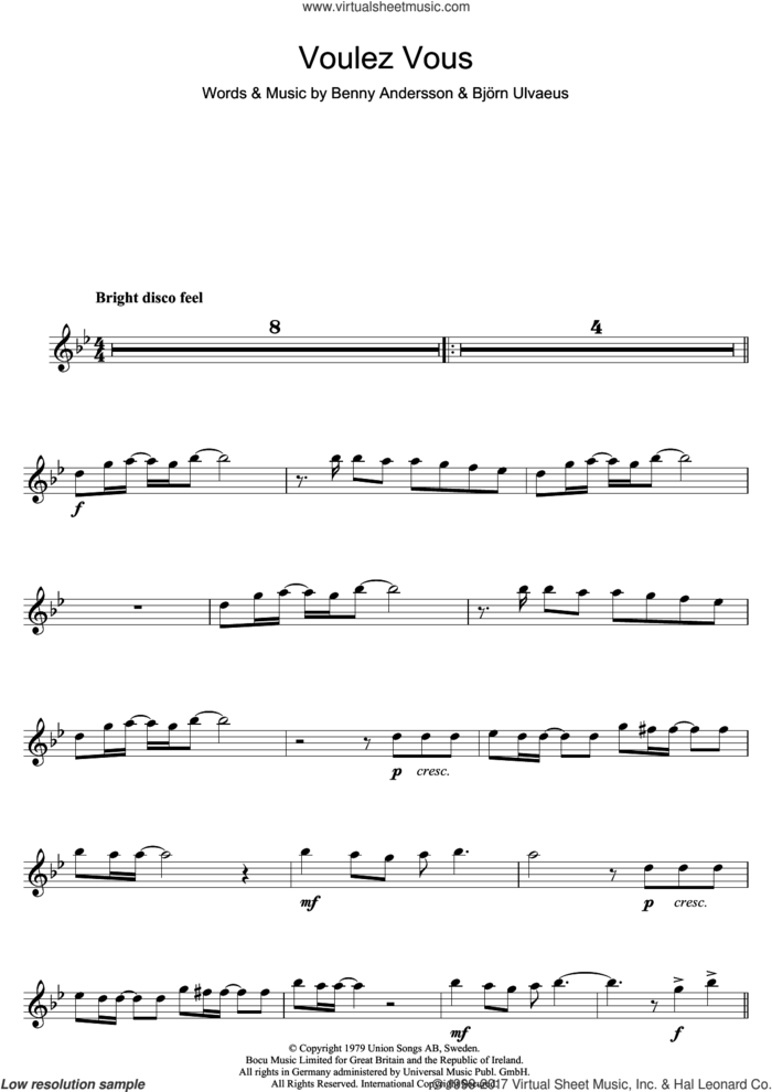 Voulez Vous sheet music for flute solo by ABBA, Benny Andersson and Bjorn Ulvaeus, intermediate skill level