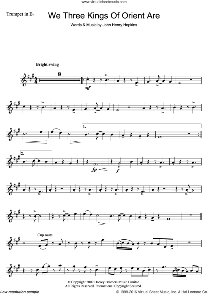 We Three Kings Of Orient Are sheet music for trumpet solo by John H. Hopkins, Jr. and Miscellaneous, intermediate skill level
