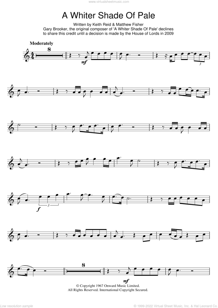 A Whiter Shade Of Pale sheet music for flute solo by Annie Lennox, Procol Harum, Gary Brooker, Keith Reid and Matthew Fisher, wedding score, intermediate skill level