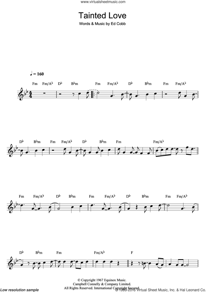 Tainted Love sheet music for clarinet solo by Soft Cell and Ed Cobb, intermediate skill level