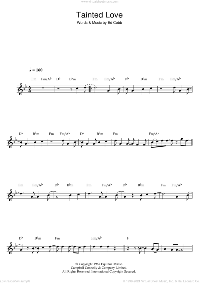 Tainted Love sheet music for clarinet solo by Soft Cell and Ed Cobb, intermediate skill level