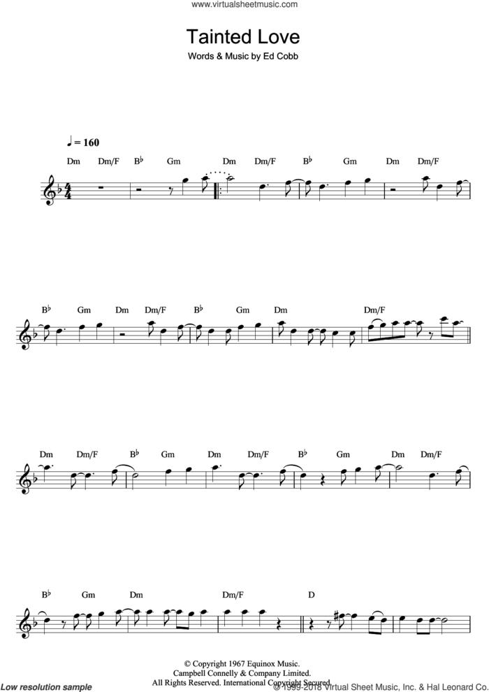 Tainted Love sheet music for flute solo by Soft Cell and Ed Cobb, intermediate skill level