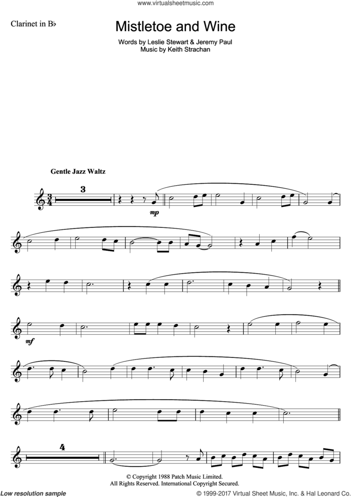 Mistletoe And Wine sheet music for clarinet solo by Cliff Richard, Jeremy Paul, Keith Strachan and Leslie Stewart, intermediate skill level
